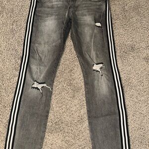 Trendy Black Striped Men's Skinny Jeans